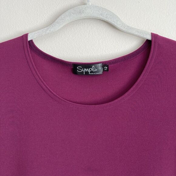 Sympli Womens Tunic Top Size 12 Purple 3/4 Sleeve Round Neck Pullover Basic - Picture 2 of 9